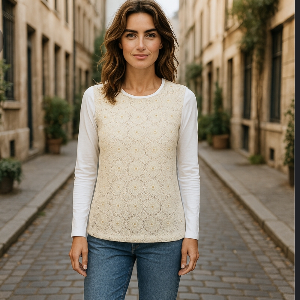 J Crew White & Gold Embroidered Blouse